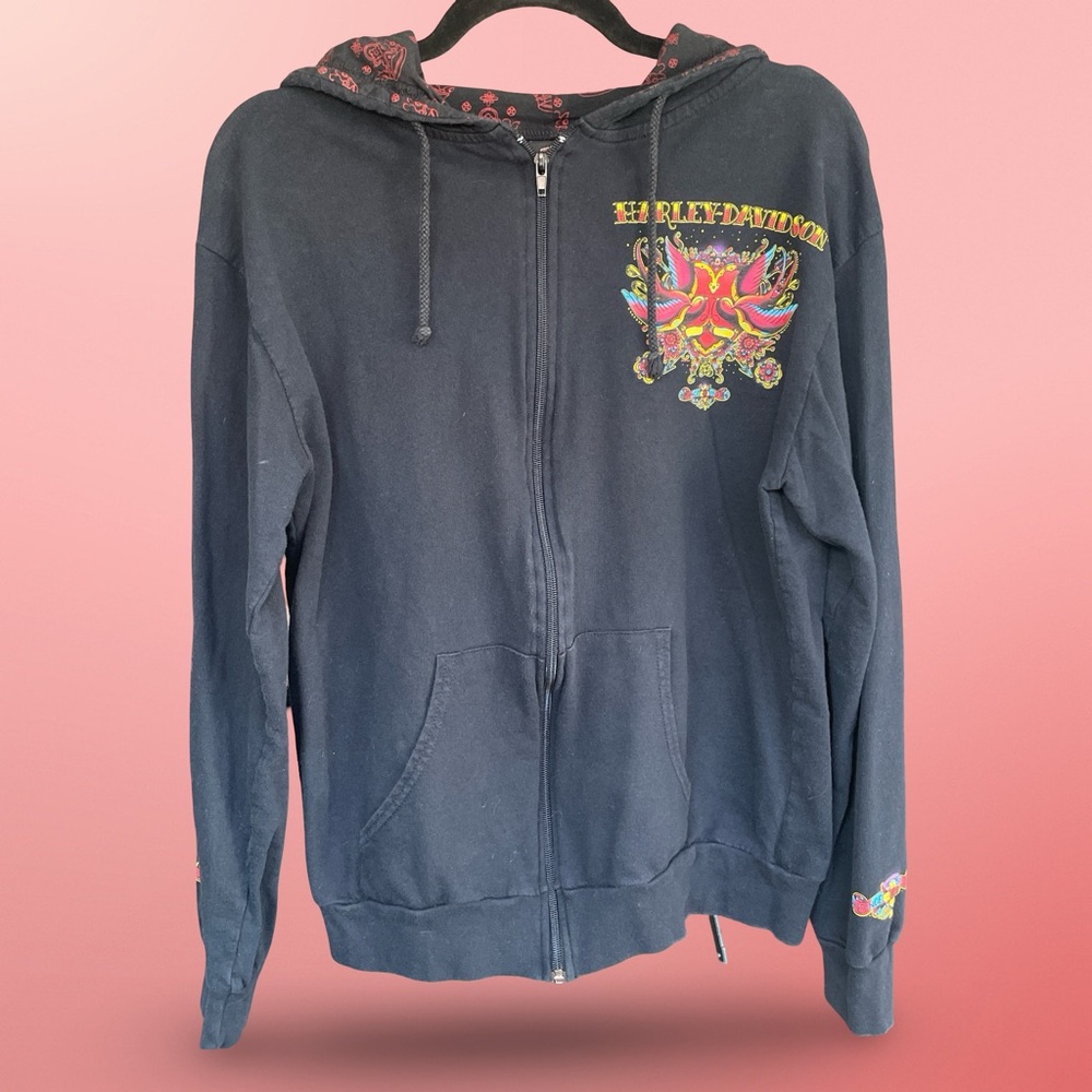 Harley-Davidson Black Zip-Up with Vibrant Design